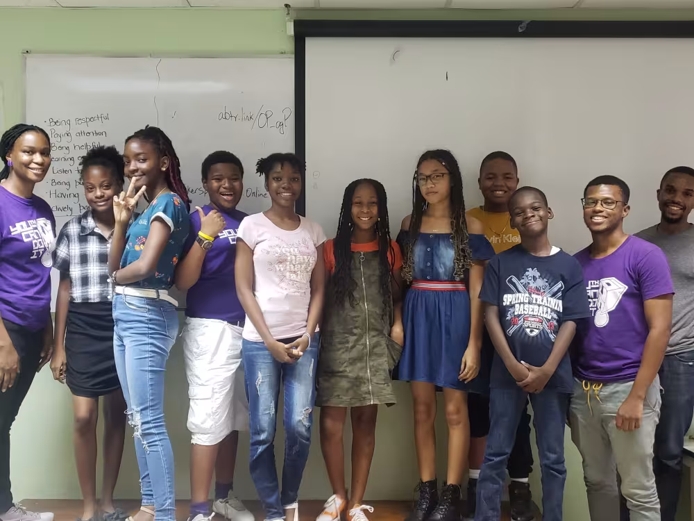 Line of young people from Jamaican school 