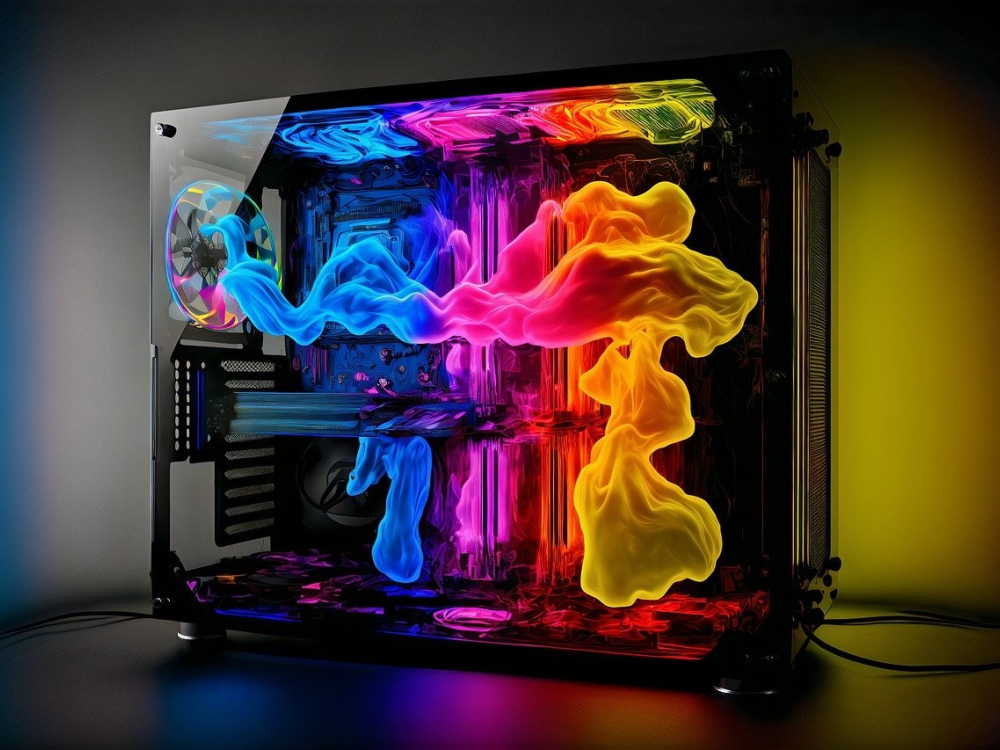 PC with bright colours shining out