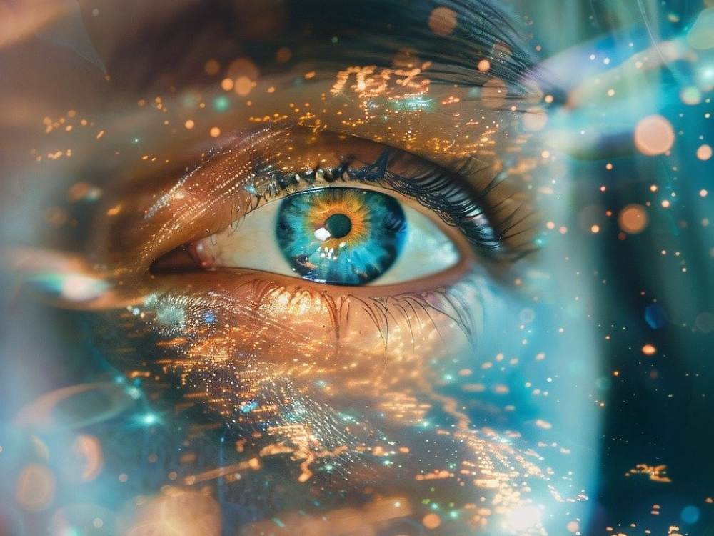 digital eye with coloured flashes