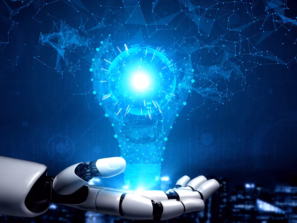 Digital lightbulb on robot hand