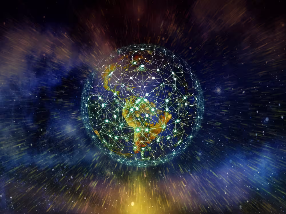 The earth with superimposed digital networks