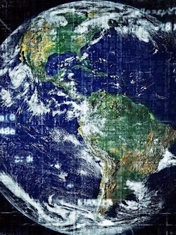 Planet earth surrounded by data streams