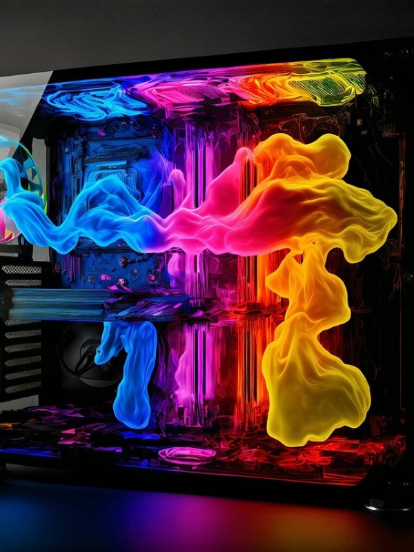 PC with bright colours shining out