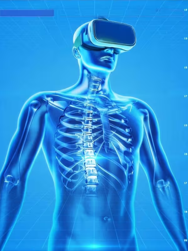 Digital image of skeleton on blue background