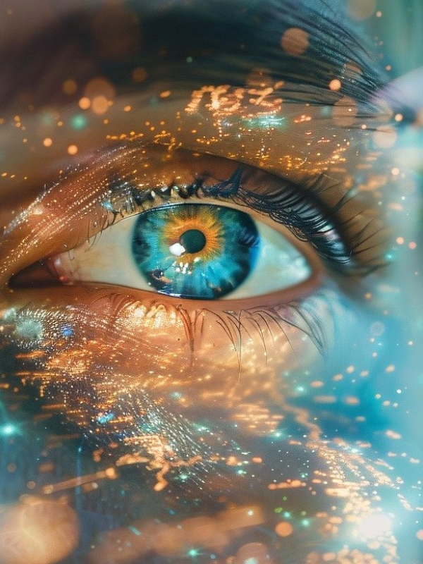 digital eye with coloured flashes