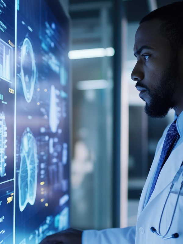 Doctor examining a screen of medical images