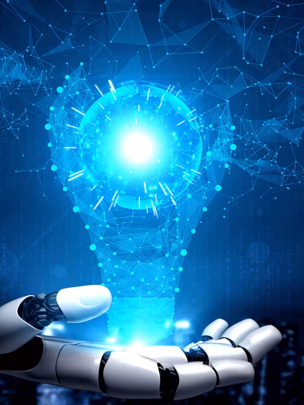 Digital lightbulb on robot hand