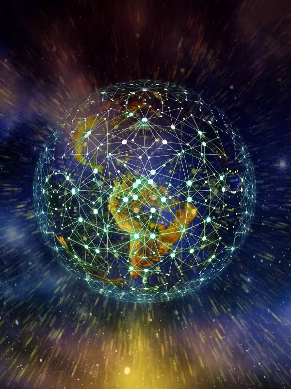 The earth with superimposed digital networks