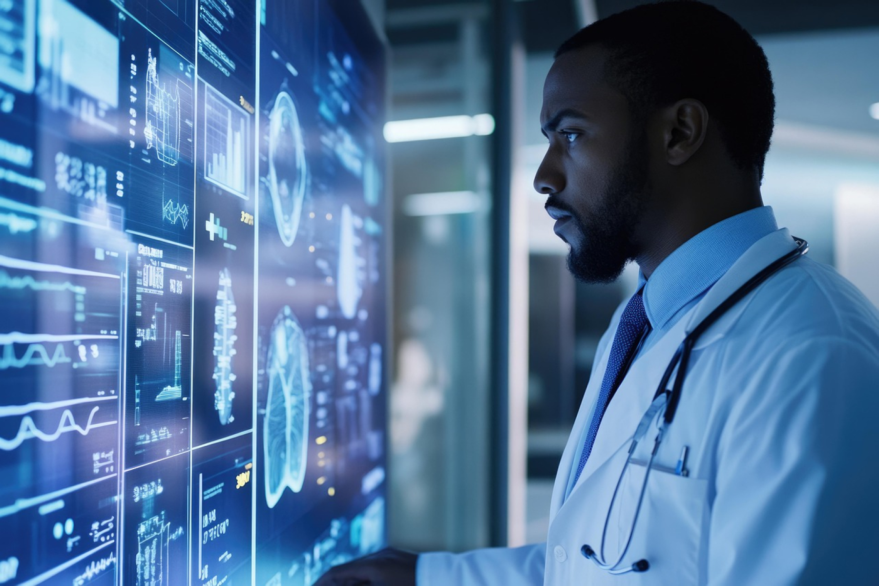Doctor examining a screen of medical images
