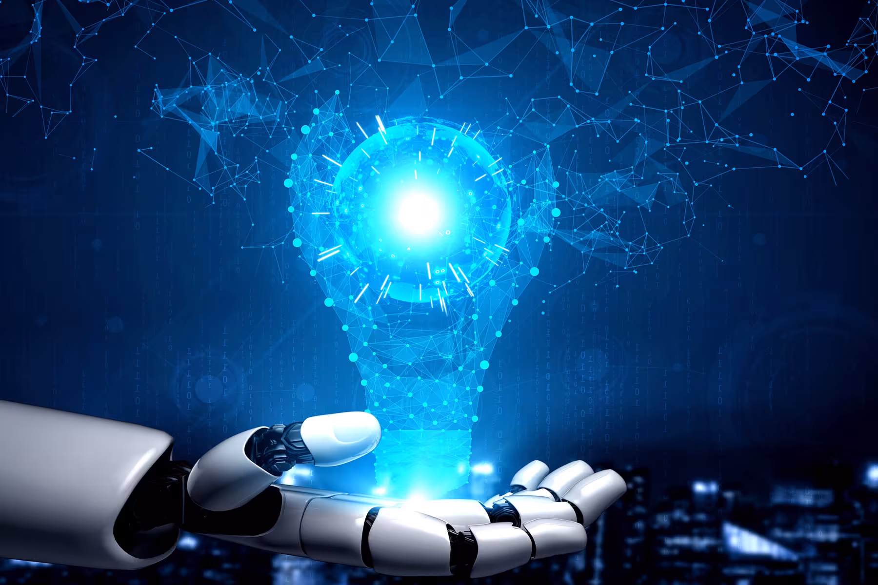 Digital lightbulb on robot hand