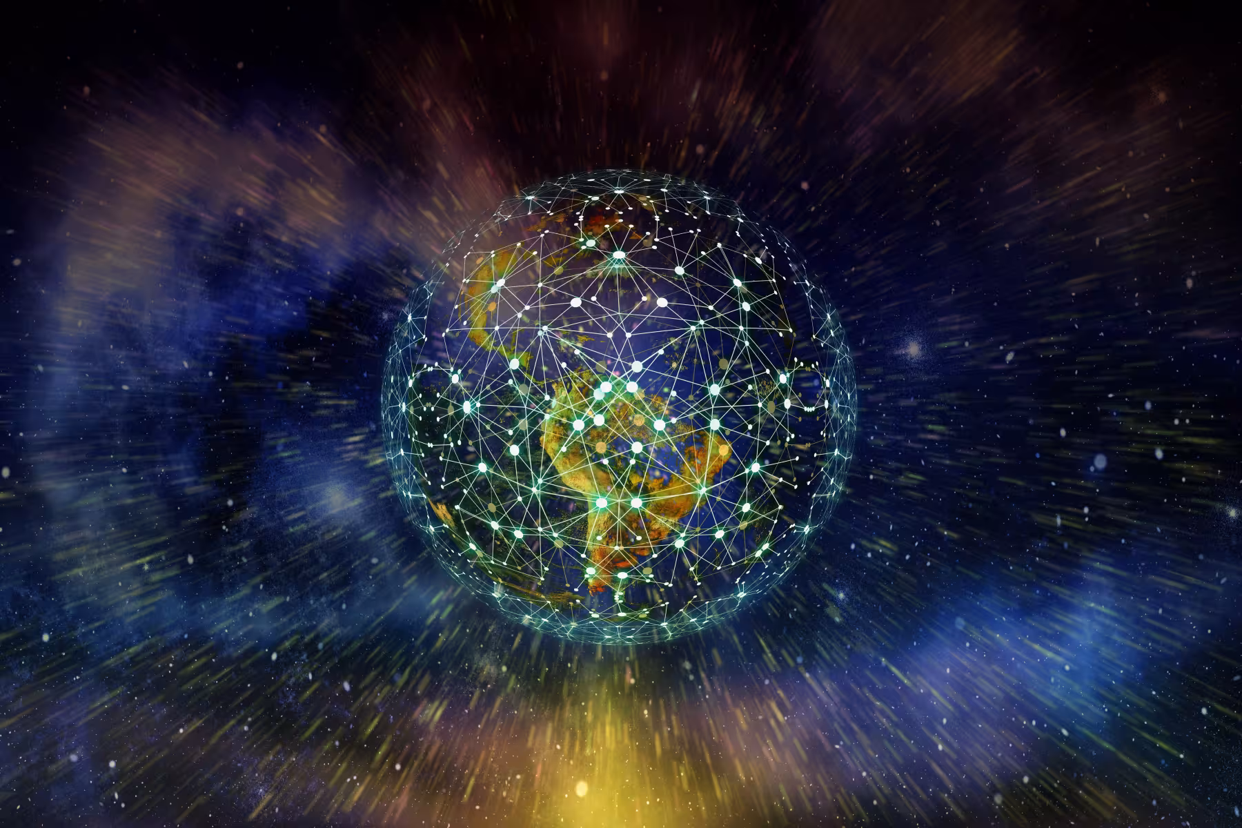 The earth with superimposed digital networks